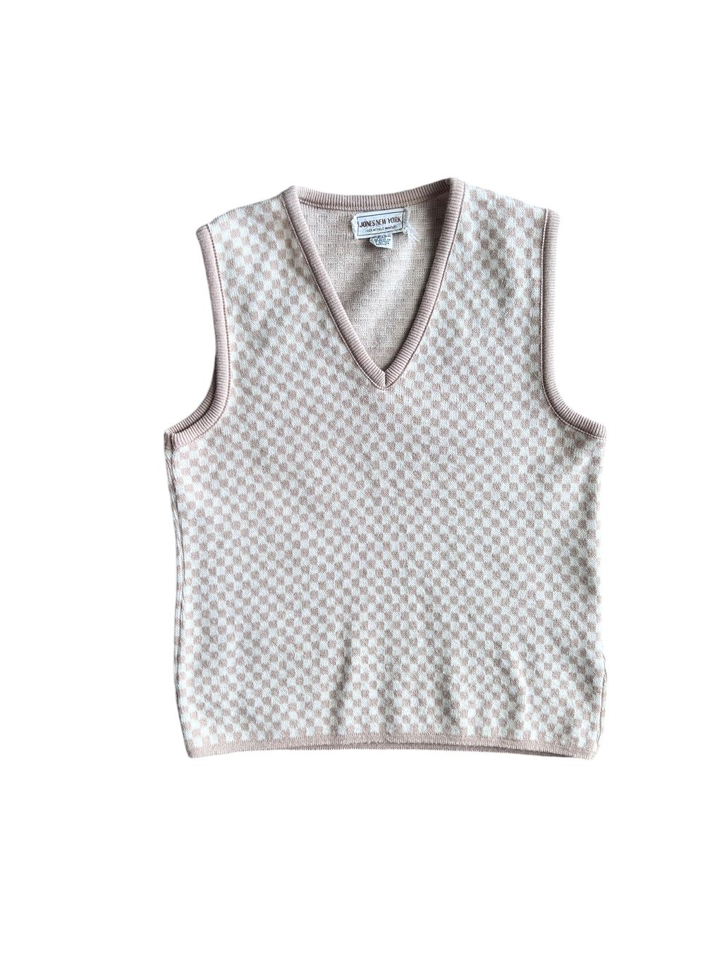 70s Neutral Checkerboard Sweater Vest