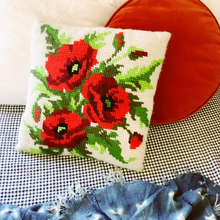 Load image into Gallery viewer, &quot;Poppy&quot; vintage crewel floral pillow
