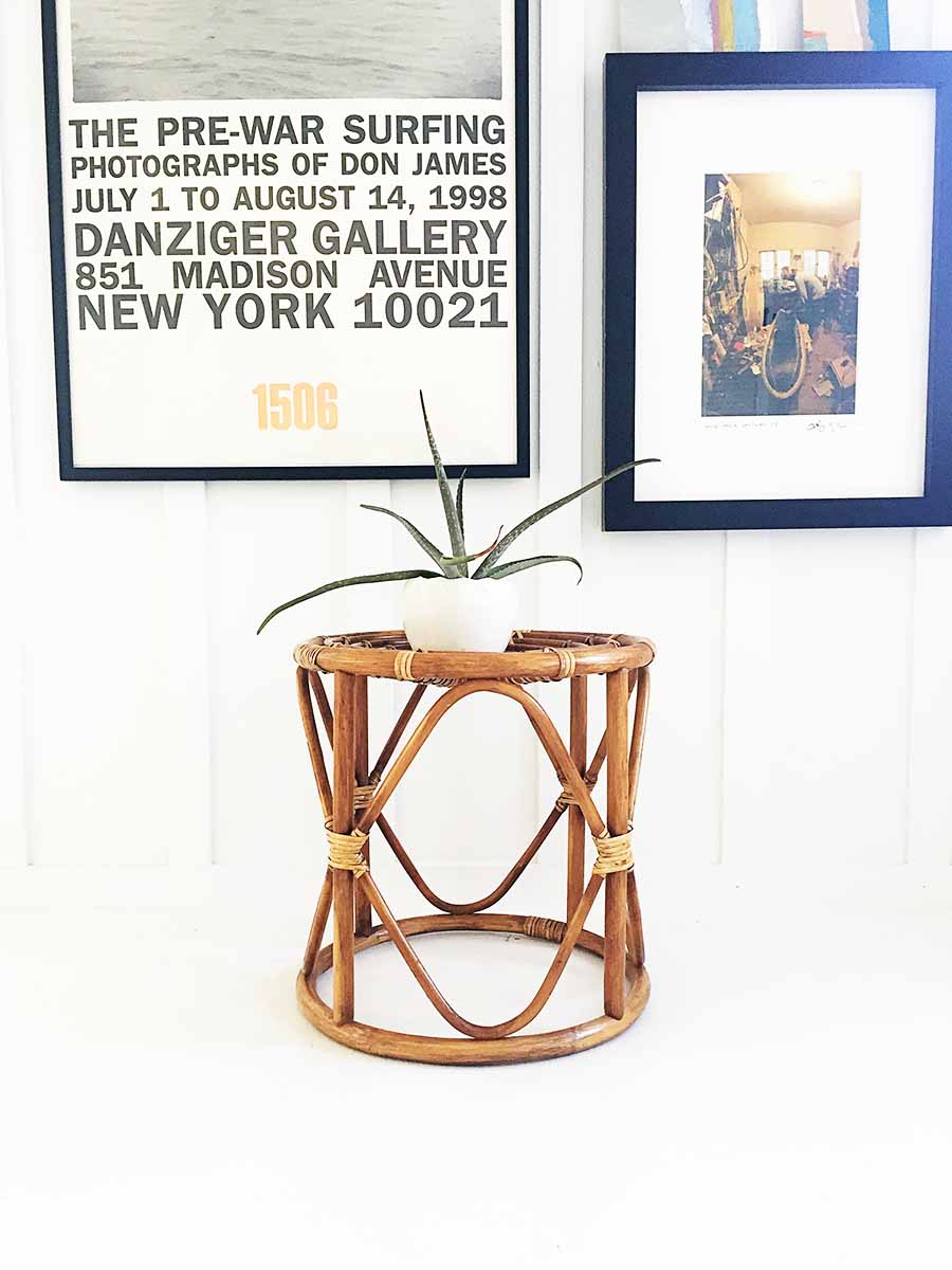 1970s Albini Style Bamboo Rattan Side Table