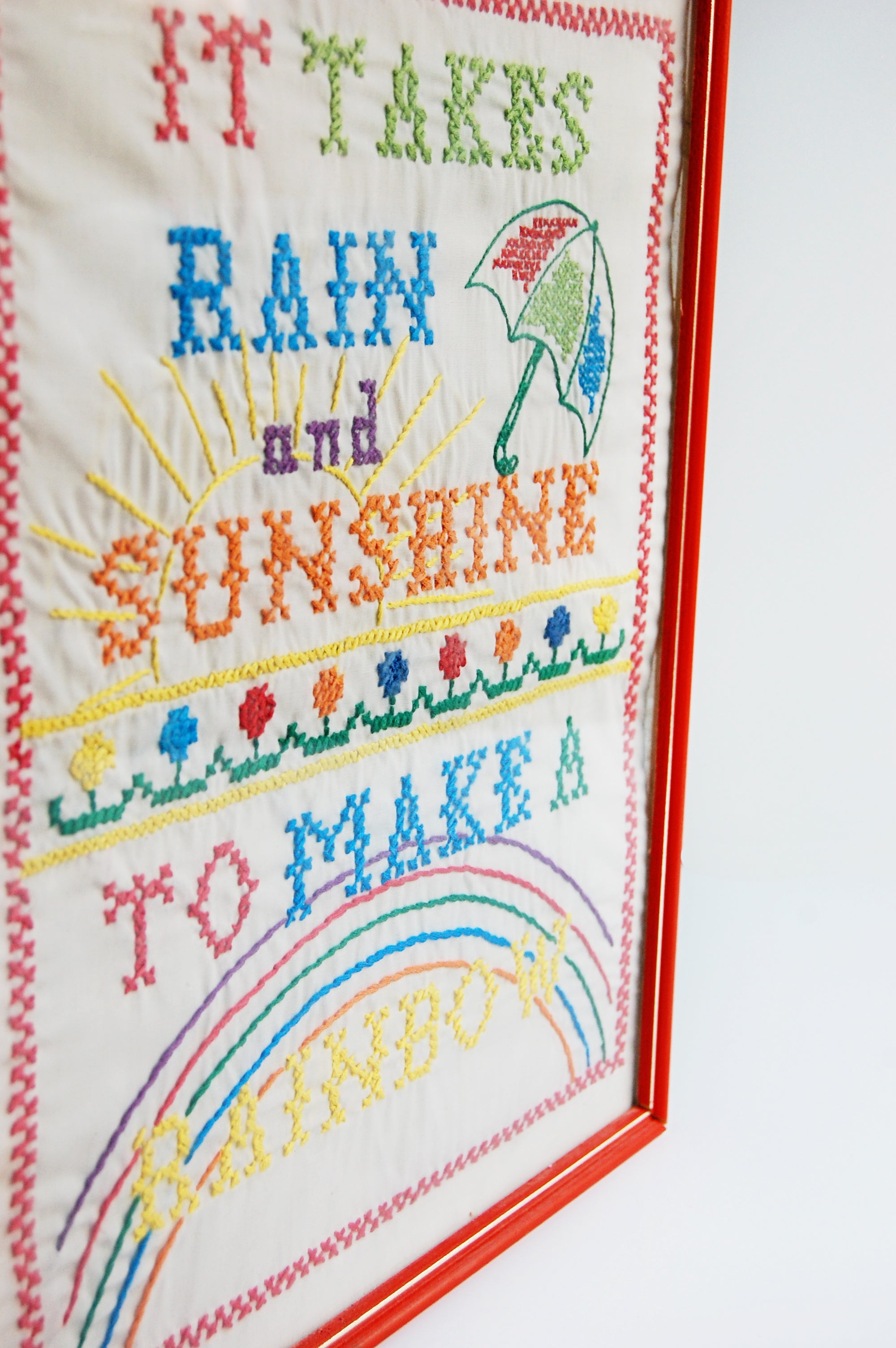 "How to Make a Rainbow" Vintage Cross Stitch Framed Art