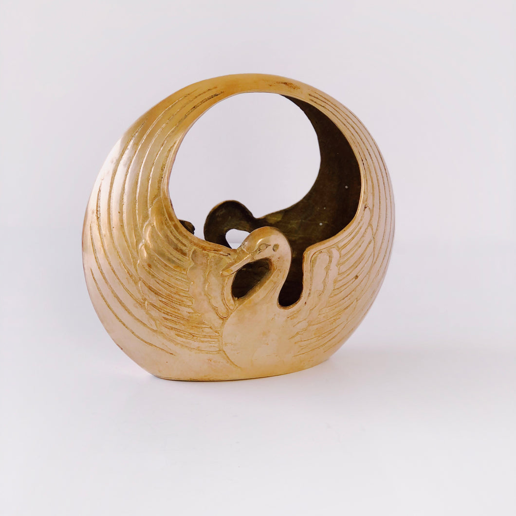 Vintage Brass Swan Planter