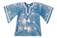 Load image into Gallery viewer, 1970s Embroidered Peacocks Vintage Chambray Tunic Top
