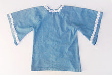 Load image into Gallery viewer, 1970s Embroidered Peacocks Vintage Chambray Tunic Top
