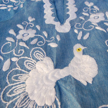 Load image into Gallery viewer, 1970s Embroidered Peacocks Vintage Chambray Tunic Top
